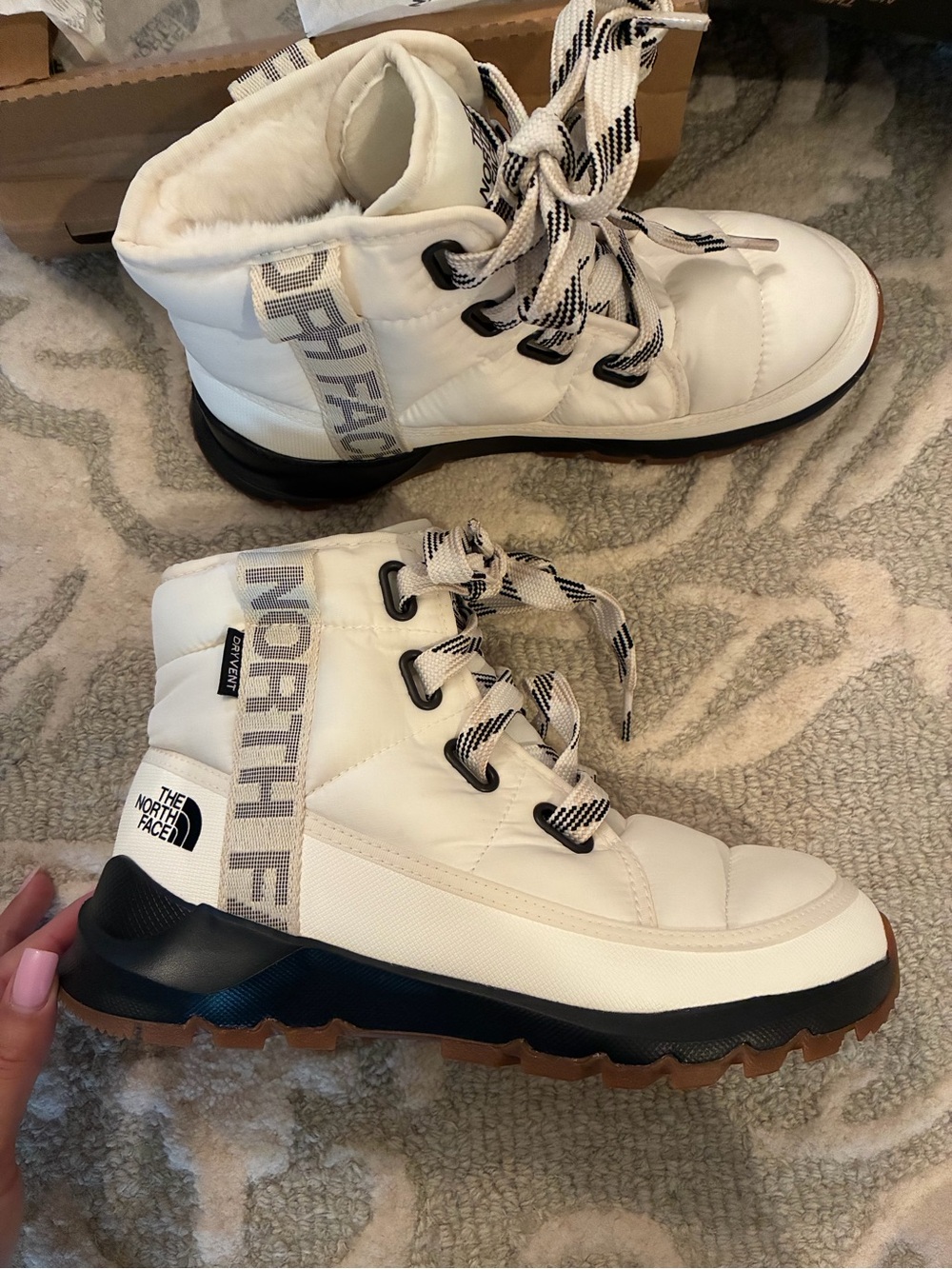 The North Face Gardenia White and Black Thermoball Lace-Up Luxe WP Boots